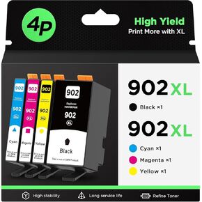 902XL High Yield Ink Cartridge Replacement for HP 902XL 902 XL, Work for Officejet Pro 6978 6960 6962 6968 6954 6958 6950 6951 6970 Printer (4Pack,B/C/M/Y)