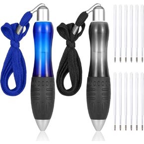 14 Pcs Big Fat Pens Set, Large Retractable Ballpoint Wide Grip Pens, Large Bold Grip Pen Aids Writing for Arthritis, Tremor, Carpal Tunnel (2 Pens + 6 Black Refills + 6 Blue Refills)