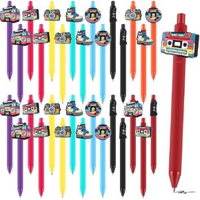 20 Pcs 80s 90s Party Favors Pens Bulk Retro Hip Hop Music Themed Ballpoint Pens Colorful Retractable Black Ink Writing Supply for Back to 1980s 1990s Hippie Party Supplies Office Stationery