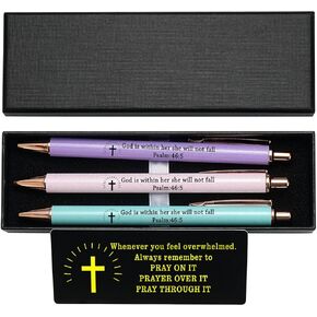 Christian Gift God is Within Her She Will Not Fall Retractable Ballpoint Pen 3pcs Set,1mm Medium Black Ink for School Office Psalm 46:5 Gift (Pen-God is within her)