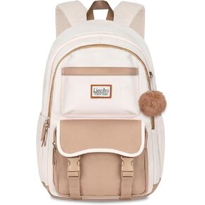 15.6 inch laptop backpack for women, Cute backpack for girls teens,School bookbag for Girls Teens Women,Bookbag for Middle School College Students,Water Resistant school bag,Beige