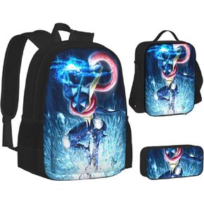 Teens Unisex Anime Game Laptop Backpack With Insulated Lunch Bags Pencil Case Gre&Ni&Nja For Casual Daypack Travel Camping Hiking