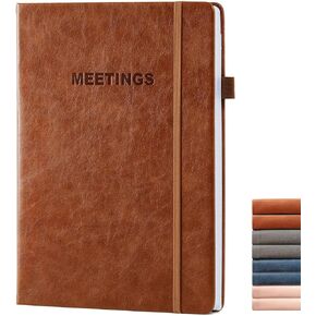 CalenDream Meeting Notebook for Work Organization - Work Planner Notebook With Action Items, Vegan Leather Cover, 200Pages (7" X 10") Project Planner For Men & Women, Brown