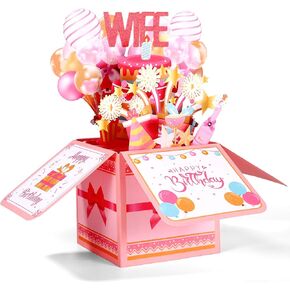 Funny Birthday Wife Pop Up Card, 3D Birthday Card with Envelope Creative Gift for Wife from Husband Party Decoration Keepsake