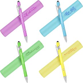 Eersida 4 Pieces Bible Pens Inspirational Ballpoint Pens in Matching Gift Case Colored Quotes for Women Bible Verses Refillable Purple Writing for Women Men Journal Writing Supplies(Bright Style)