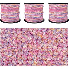 Hand-Blended Multifiber Multicolored Fancy Yarn with Iridescent Glitters for Knitting Crocheting Crafts DIY, Set of 3 Rolls (Light Green)