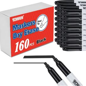Dry Erase Markers Black,160 Bulk Pack Chisel Tip,Low Odor Quick-Drying Whiteboard Markers for Office Home School Writing Planning