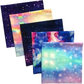 5 Pieces 19.7"x19.7" Cotton Craft Fabric Bundle Quilting Fabric Fat for Patchwork DIY Craft Sewing Clothing (Galaxy Pattern)