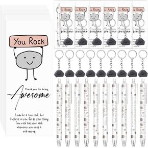 30 Sets Inspirational You Rock Gifts Bulk Employee Appreciation Back to School Gifts Ballpoint Pens Smile Stone Keychains with Thank You Bookmark for Coworkers Team Staff Teacher Volunteer