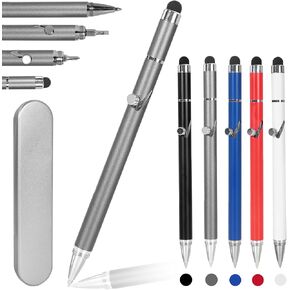 Luxury Bolt Action Pen，Multitool Handy Pen 6 in 1 ，Stylus Pens for Touch Screens Devices，Pen Screwdriver，Writing Multifunctional Tool (Grey2)