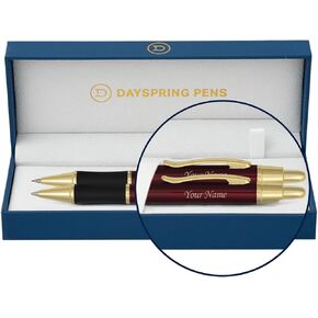 Dayspring Pens Engraved Monroe Gift Pen and Pencil Set. Red Lacquer Finish with Gold Trim. Click-Action Ballpoint and 0.7mm Pencil. Engraved Pen and Pencil Set.