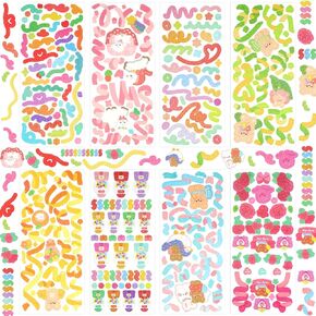 8 Sheets Deco Stickers, Cute Small Stickers Colorful Photocard Sticker for Arts Greeting Cards Scrap Books Home Decoration DIY Scrapbooking Arts Craft (Bear Style)