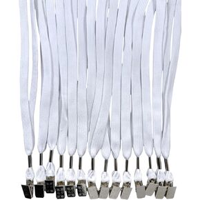 ONDEPOT 100pcs Flat ID Neck Lanyards for Badges with Bulldog Clip - White Color