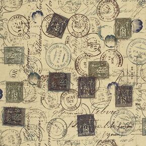 Tim Holtz Eclectic Elements Correspondence Taupe Cotton Fabric by The Yard