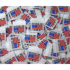 100 pcs White Woven Sewing Garment Clothing Label Tags - American Flag Made in U.S.A.