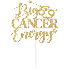 Big Cancer Energy Cake Topper, Cancer Baddie, Cancer Season, 12 Constellations Zodiac Birthday Party Decorations Gold Glitter