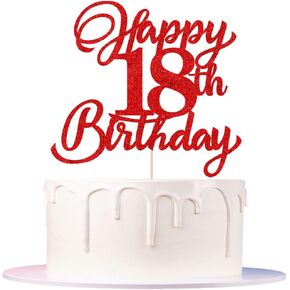 18th Birthday Cake Topper Happy 18th Birthday Cake Decor,Red Eighteen Cake Topper for Celebrating Happy Anniversary Theme Party Cake Decorations Gift Plugin