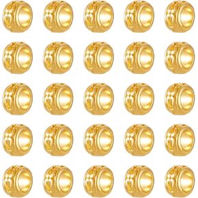 KISSITTY 100pcs Antique Golden Rondelle Spacer Beads Large Hole Metal Loose Beads Spacers 6mm Diameter with Hole 3.5mm for DIY Vintage Jewelry Making