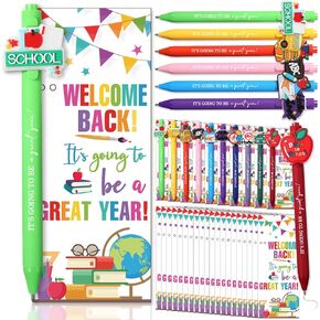 50 Sets Back to School Gifts Bulk First Day of School Pens Stationery Gifts Include Cute Ballpoint Pens Inspirational Greeting Cards for Teacher Students Classroom Party Exchange Supplies