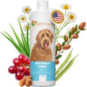 Detangle Shine Dog Shampoo for Curly Coats - Deodorizing Shampoo for Doodle & Poodle with Aloe, Argan Oil, Chamomile, Grape Extract - Gentle, Hypoallergenic Deep Clean & Odor Control - 475mL