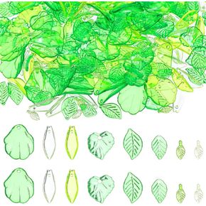 Ouligay 320PCS Glass Leaf Beads for Jewelry Making, Transparent Green Leaf Beads, Plant Beads for DIY Crafts, Necklace, Earring, Bracelet