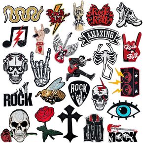 25Pcs Rock Band Iron on Patches for Jackets Metal Band Embroidered Patches Cool Punk Skull Patches for Clothes Vests Backpacks Hats
