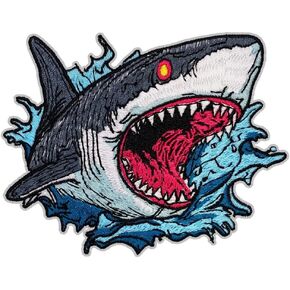 EMBROBOF Ocean Fury Shark Patch – 3.15 inches, Cool Colorful Shark Iron On Patch – Large Embroidered Great White Patches for Backpacks