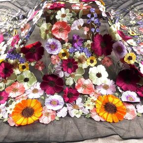Labellezalay 3D Flowers lace Fabric, Big Flowers Embroidery Curtain,Table Cloth,Prom Dress Fabric 1 Yard,42 inches Wide