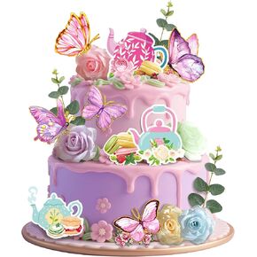 Tea Party Cake Topper Flower Cake Topper Tea Party Birthday Decorations