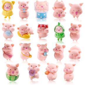 Morofme 19pcs Mini Pig Figurines Toys Miniature Pig Cake Toppers Piggies Cake Decorations Pig Themed Decor Pink Piggy Cupcake Topper for Kids Birthday Party Home Desk Garden Decorations