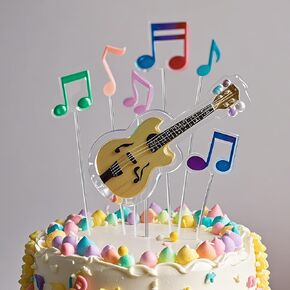 Guitar Cake Topper Kit (7 Pcs), Acrylic Music Notes Toppers, Musical Themed Party Decorations for Birthday