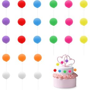 24 pcs Mini Balloon Cake Topper, Colorful Cupcake Topper Balloons, Round Clay Rainbow Balls Cupcake Toppers for Birthday Baby Shower Wedding Anniversary Party Cake Decorations(Rainbow Color)