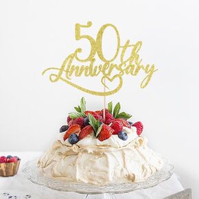 Gold Glitter 10th Wedding Anniversary Cake Topper - For 10 years Anniversary Party & Birthday Decorations (10)