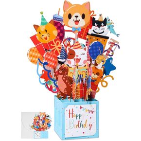 Pop Up Birthday Card with Envelope - 3D Cute Cats Pop Up Funny Birthday Card, Surprise Gifts for Girls Boys Kids Women Daughters Grandson Granddaughter Sisters Friends