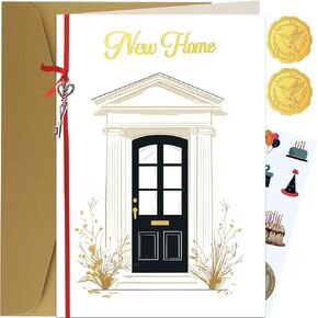 New Home Card, Housewarming Card - Elegant New Home Greeting Card with Decorative Key for Friends and Family Celebrating New Beginnings（5.6 x 8.1"）