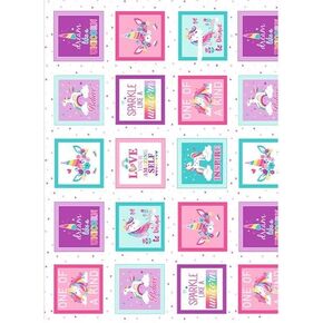 Cotton Fabric Magical Unicorn Blocks Multi 9796P-09 24 x 44" Cotton Fabric Panel