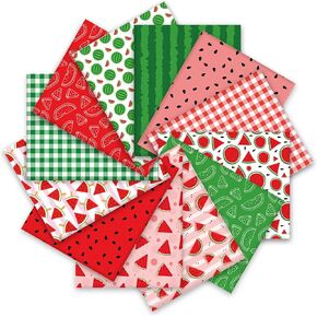 12Pcs Watermelon Cotton Fabric Bundles Red Green Pink Summer Fat Quarters Watermelon Sewing Fabrics for DIY Craft Party Decor, 18 x 22 Inch