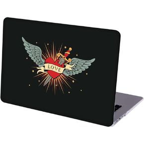 Compatible with MacBook Air 13.6-inch Hard Protective Shell Cace and Keyboard Cover ( A2681, M2 chip, 2022 Release ) - Love Heart with Angel Wings Tattoo Design