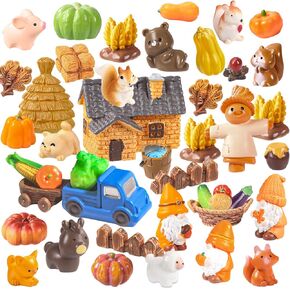 42PCS Thanksgiving Mini Resin Figures 42 Styles Fall Tiny Resin Farm Miniature to Hide Autumn Little Small Figures for Holiday Party Favors Bag Fillers Garden Dollhouse Crafts Decor