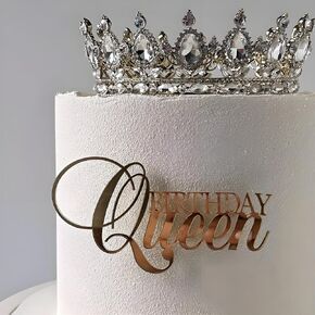Happy Queen Cake Topper Princess Cupcake Toppers Acrylic Queen Birthday Cake Decoration for Wedding Anniversary Birthday Engagement Bridal Shower Party Decoration Supplies