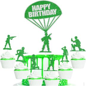 Green Army Men Soldiers Set Happy Birthday Cake Topper,Classic Military Figures for Kids,Party FavorsSoldiers Day Party Decorations. SugarGera