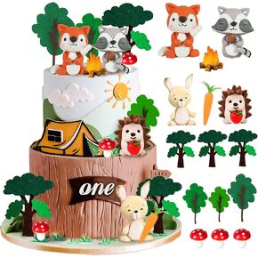 Woodland Animals Cake Topper with Fox Raccoon Hedgehog Rabbit Mushroom for Boys Girls Baby Shower Woodland Theme Birthday Party Supplies