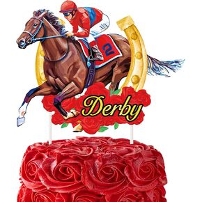 Kentucky Party Derby Day Cake Topper Jockey Birthday Cake Decorations Horse Racing Derby Party Decorations Run for The Roses Cake Pick for Equestrian Rider Baby Shwer Supplies