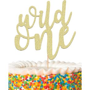 Myamped Wild One Cake Topper - Glitter Golden 1st Birthday Cake Counting Supplies ، مناسبة لمصالح استحمام الطفل ، وتكشف الجنس ، أو حفلة عيد الميلاد الأولى أو الدعائم in Kuwait