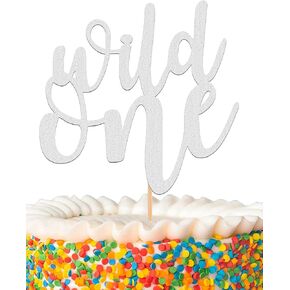 MYAMPED Wild One Cake Topper - Glitter Golden 1st Birthday Cake Decorating Supplies, Suitable for Baby Shower Favors, Gender Reveal, First Birthday Party or Photo Booth Props