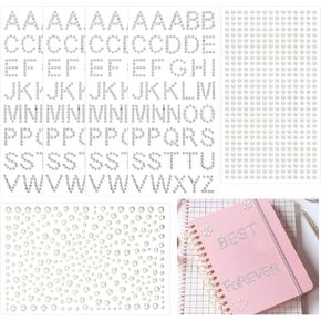 6 Sheets 935pcs Pearl Letter Stickers，Letter Stickers for Scrapbooking for Crafts, Stick On Pearls for Scrapbook, Crafting, Hair Face Makeup