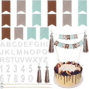 Breling 90 Pcs DIY Happy Birthday Cake Topper Set, Personalized Handmade Flag Banner Wooden Poll Alphabet Number for Custom Wedding Cake Decoration Anniversary Party Supplies(Bohemian Color)