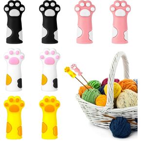 8PCS Knitting Needle Stoppers, Cute Cat Paw Knitting Needle Point Protectors, Silicone Stitch Stoppers Crochet Needles Caps for Hand DIY Supplies