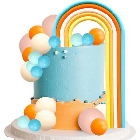 Gyufise 26Pcs Rainbow Cake Toppers DIY Baking Colorful Balls Cake Decorations for Wedding Anniversary Baby Shower Birthday Party Supplies Blue