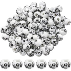 PATIKIL 100 Pcs Porcelain Beads, 8mm Printed Ceramic Beads Round Flower Beads Handmade Spacer Beads for Jewelry Making Earring Necklace DIY Crafts, Pink